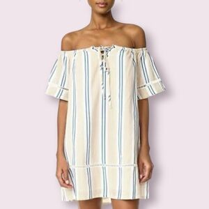 J.O.A (Just One Answer) Los Angeles Off The Shoulder Striped Shift Dress